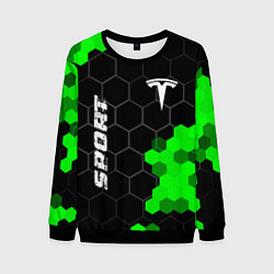 Свитшот мужской Tesla green sport hexagon, цвет: 3D-черный