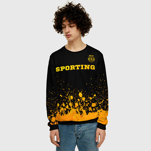 Мужской свитшот Sporting - gold gradient посередине / 3D-Черный – фото 3