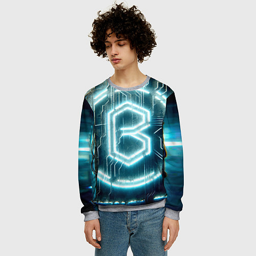 Мужской свитшот Неоновая вывеска - свечение / 3D-Меланж – фото 3