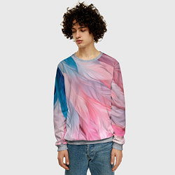 Свитшот мужской Пастельно-голубые и розовые перья, цвет: 3D-меланж — фото 2