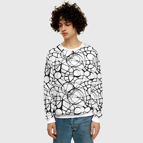 Мужской свитшот Абстрактный нейрографический узор / 3D-Белый – фото 3