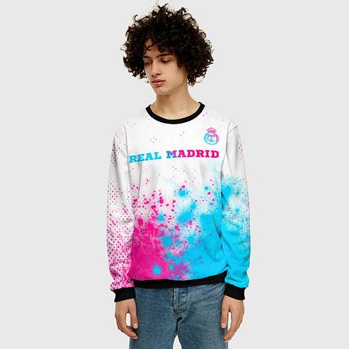 Мужской свитшот Real Madrid neon gradient style посередине / 3D-Черный – фото 3