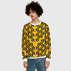 Свитшот мужской Чёрные полосы на жёлтом фоне, цвет: 3D-белый — фото 2