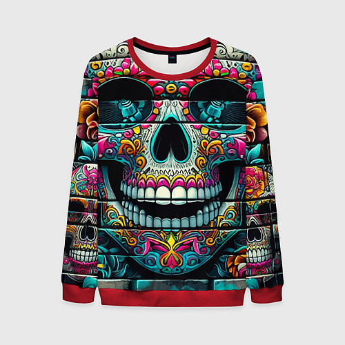 Мужской свитшот Cool skull - graffiti ai art / 3D-Красный – фото 1