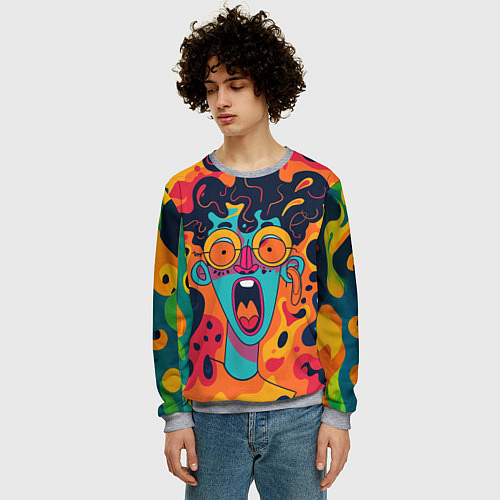 Мужской свитшот Красочная абстракция с синим кричащим лицом / 3D-Меланж – фото 3