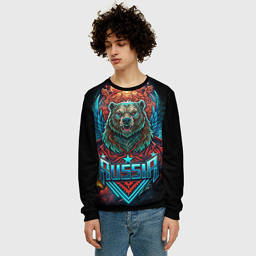 Мужской свитшот Суровый русский медведь / 3D-Черный – фото 3