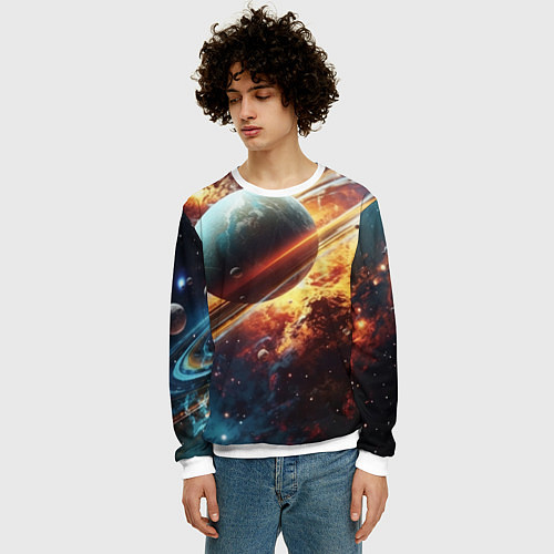 Мужской свитшот Большая планета / 3D-Белый – фото 3