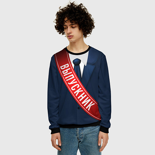 Мужской свитшот Костюм выпускника с лентой / 3D-Черный – фото 3