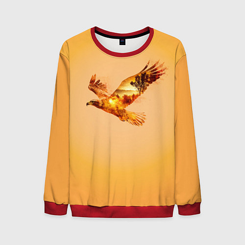 Мужской свитшот Орел с пейзажем на закате двойная экспозиция / 3D-Красный – фото 1