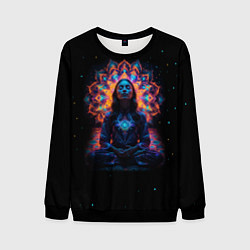 Свитшот мужской Медитация девушки на фоне мандалы в космосе, цвет: 3D-черный