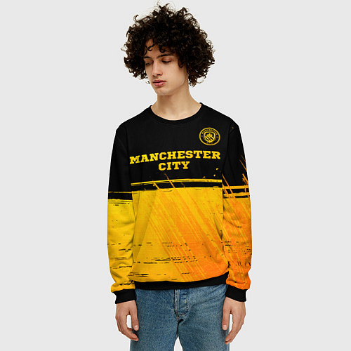 Мужской свитшот Manchester City - gold gradient посередине / 3D-Черный – фото 3