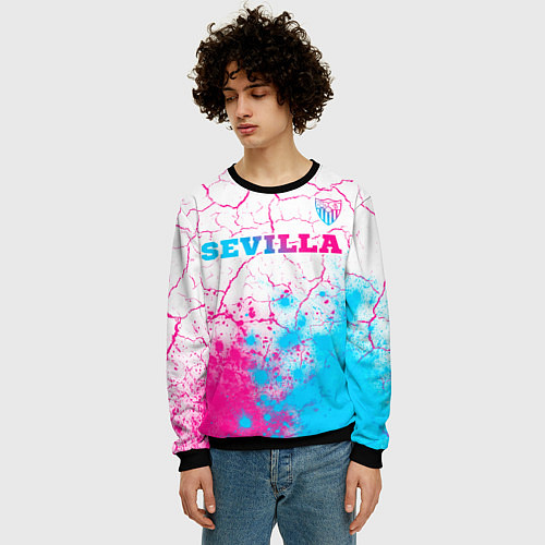 Мужской свитшот Sevilla neon gradient style посередине / 3D-Черный – фото 3