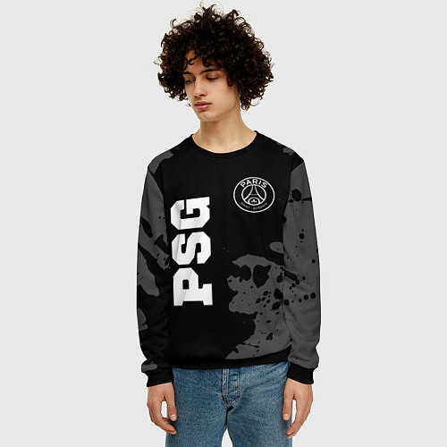 Мужской свитшот PSG sport на темном фоне вертикально / 3D-Черный – фото 3