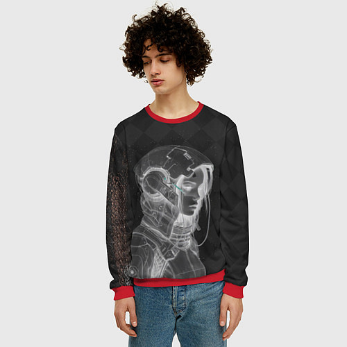 Мужской свитшот Инверсия девушки в шлеме / 3D-Красный – фото 3