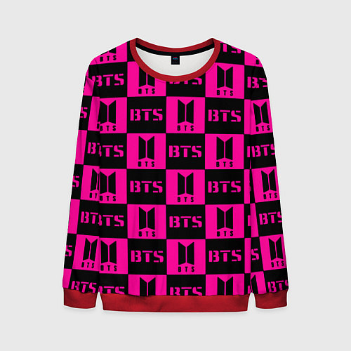 Мужской свитшот BTS pattern pink logo / 3D-Красный – фото 1