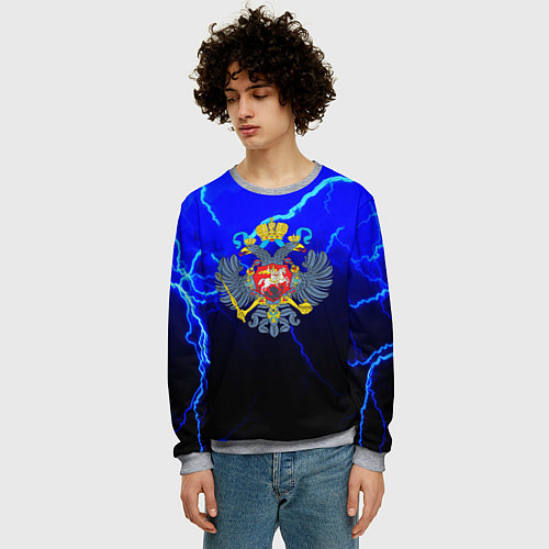 Мужской свитшот Герб РФ шторм империя / 3D-Меланж – фото 3