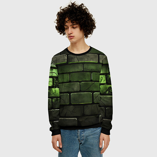 Мужской свитшот Зеленые неоновые кирпичи / 3D-Черный – фото 3