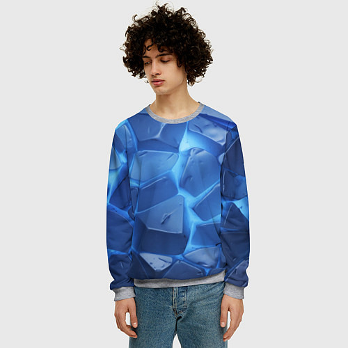 Мужской свитшот Синие ледяные плиты с разломом / 3D-Меланж – фото 3