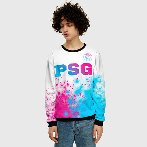 Мужской свитшот PSG neon gradient style посередине / 3D-Черный – фото 3