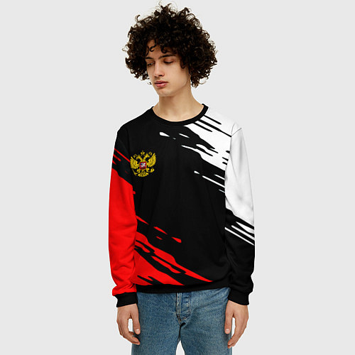 Мужской свитшот Герб РФ краски текстура абстрактные / 3D-Черный – фото 3