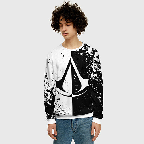 Мужской свитшот Assasins Creed - black and white / 3D-Белый – фото 3