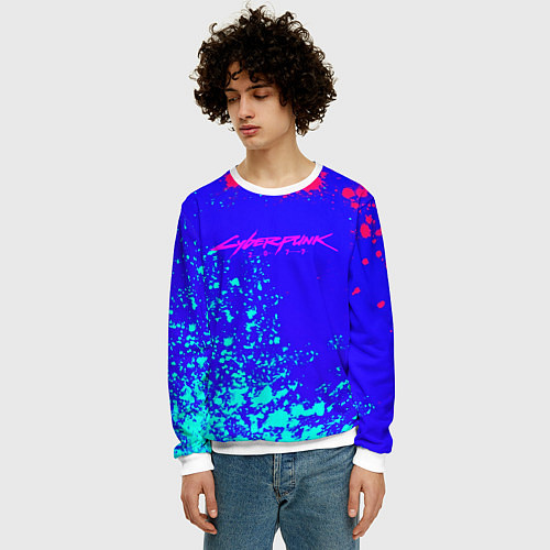 Мужской свитшот Cyberpunk neon steel / 3D-Белый – фото 3