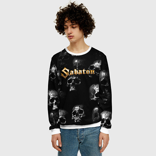 Мужской свитшот Sabaton - logo rock group / 3D-Белый – фото 3