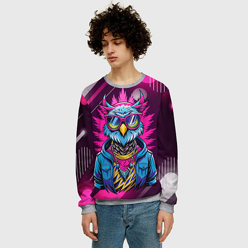 Мужской свитшот Стильная сова в одежде / 3D-Меланж – фото 3