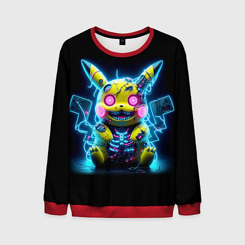 Мужской свитшот Зомби Пикачу - неоновое свечение / 3D-Красный – фото 1