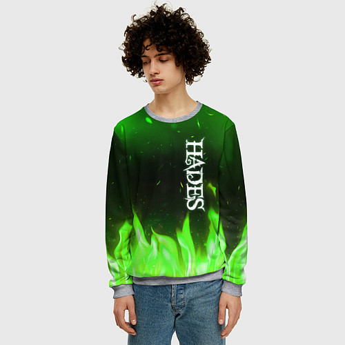 Мужской свитшот Logo Hades green hell fire / 3D-Меланж – фото 3
