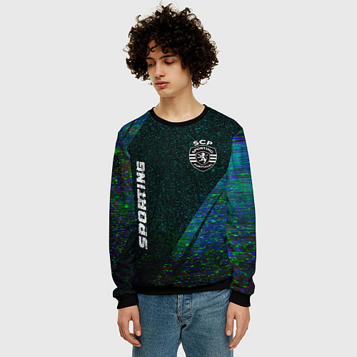 Мужской свитшот Sporting glitch blue / 3D-Черный – фото 3