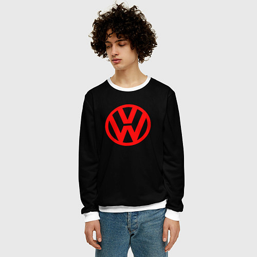 Мужской свитшот Volkswagen red logo / 3D-Белый – фото 3