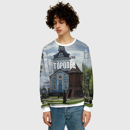 Мужской свитшот Торопец Сторожевая башня / 3D-Белый – фото 3