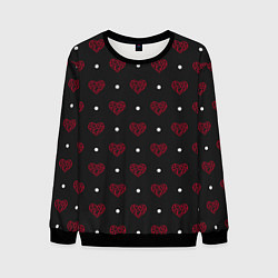 Свитшот мужской Красные сердечки и белые точки на черном, цвет: 3D-черный
