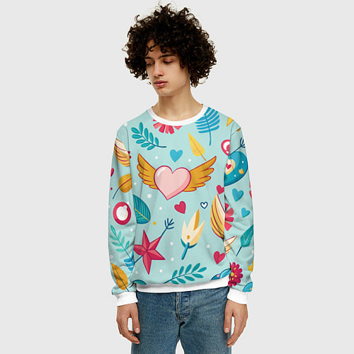 Мужской свитшот Сердечко с крылышками / 3D-Белый – фото 3