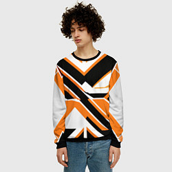 Свитшот мужской Чёрно-оранжевые широкие линии на белом фоне, цвет: 3D-черный — фото 2