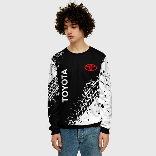 Мужской свитшот Тойота: следы от шин / 3D-Черный – фото 3