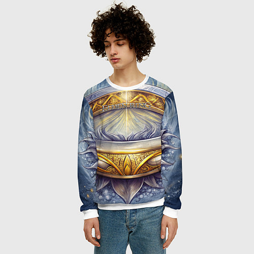 Мужской свитшот Elden Ring лого и волшебное золотое кольцо / 3D-Белый – фото 3