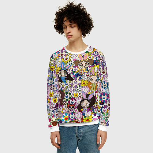 Мужской свитшот Right now NewJeans and Takashi Murakami / 3D-Белый – фото 3