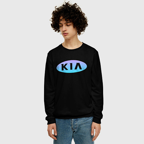 Мужской свитшот KIA logo neon / 3D-Черный – фото 3
