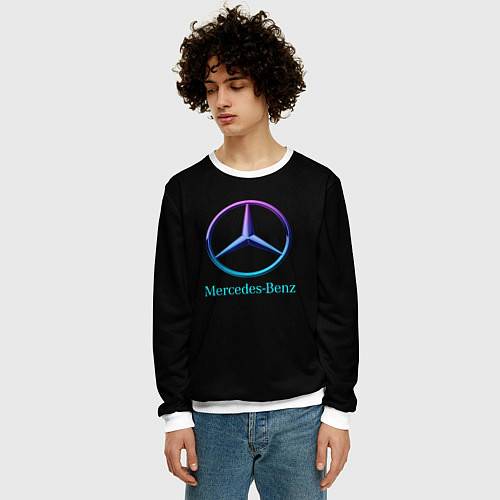 Мужской свитшот Mercedes neon logo / 3D-Белый – фото 3