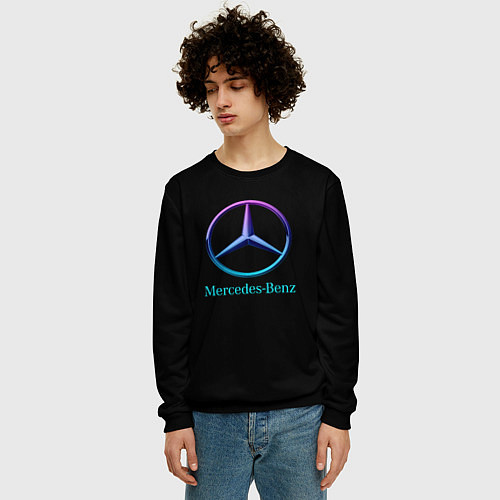 Мужской свитшот Mercedes neon logo / 3D-Черный – фото 3