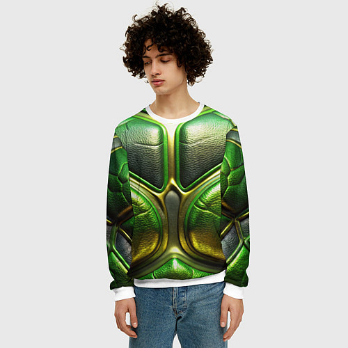 Мужской свитшот Объемная зеленая текстурная кожа / 3D-Белый – фото 3