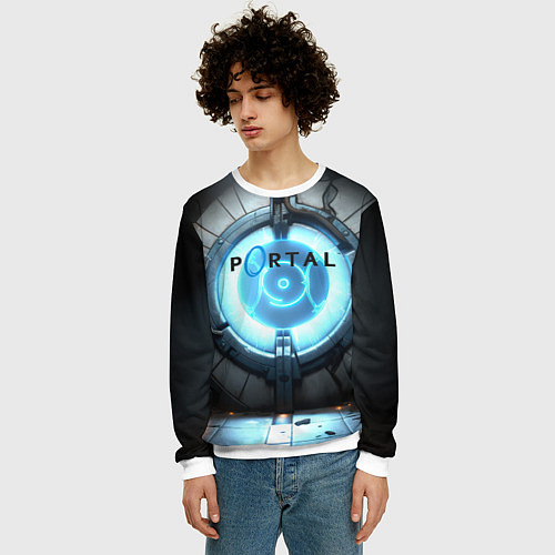 Мужской свитшот Portal logo game / 3D-Белый – фото 3