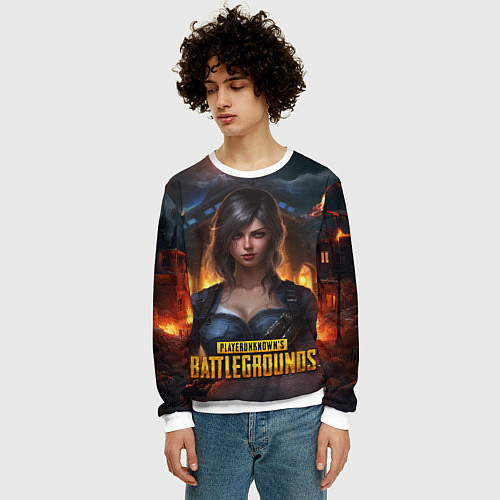 Мужской свитшот Женский PUBG девушка в огне / 3D-Белый – фото 3