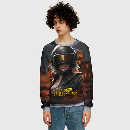 Мужской свитшот PUBG девушка в шлеме / 3D-Меланж – фото 3