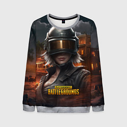 Свитшот мужской PUBG девушка в шлеме, цвет: 3D-меланж