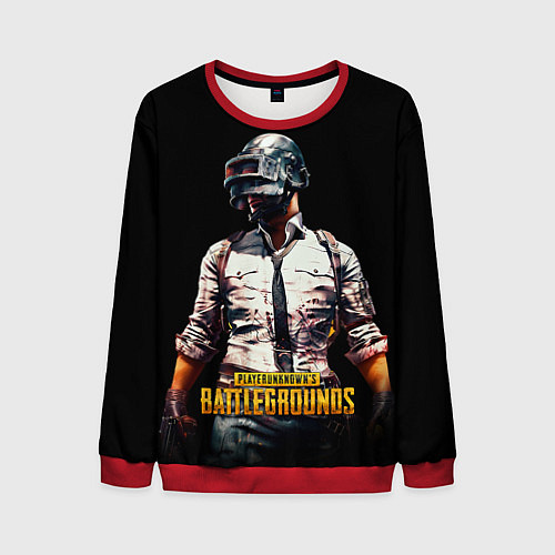 Мужской свитшот PUBG игрок на закате черный фон / 3D-Красный – фото 1