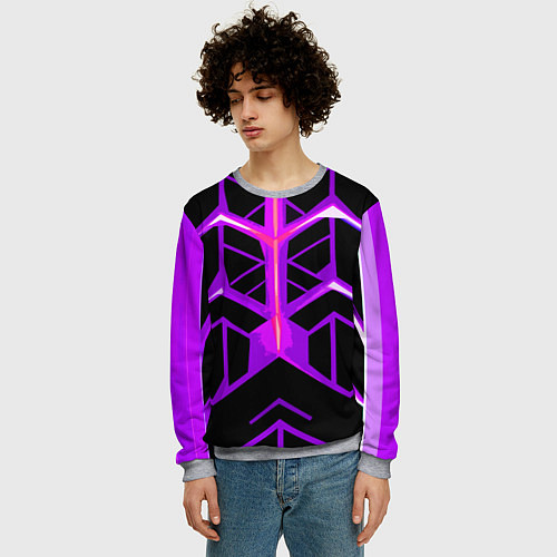 Мужской свитшот Фиолетовые линии на чёрном фоне / 3D-Меланж – фото 3