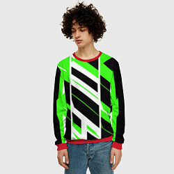 Свитшот мужской Black and green stripes on a white background, цвет: 3D-красный — фото 2